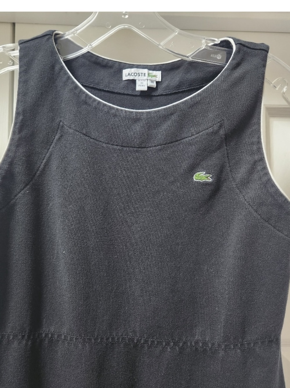 Lacoste Black Sleeveless Mini Shift Dress with White Trim
